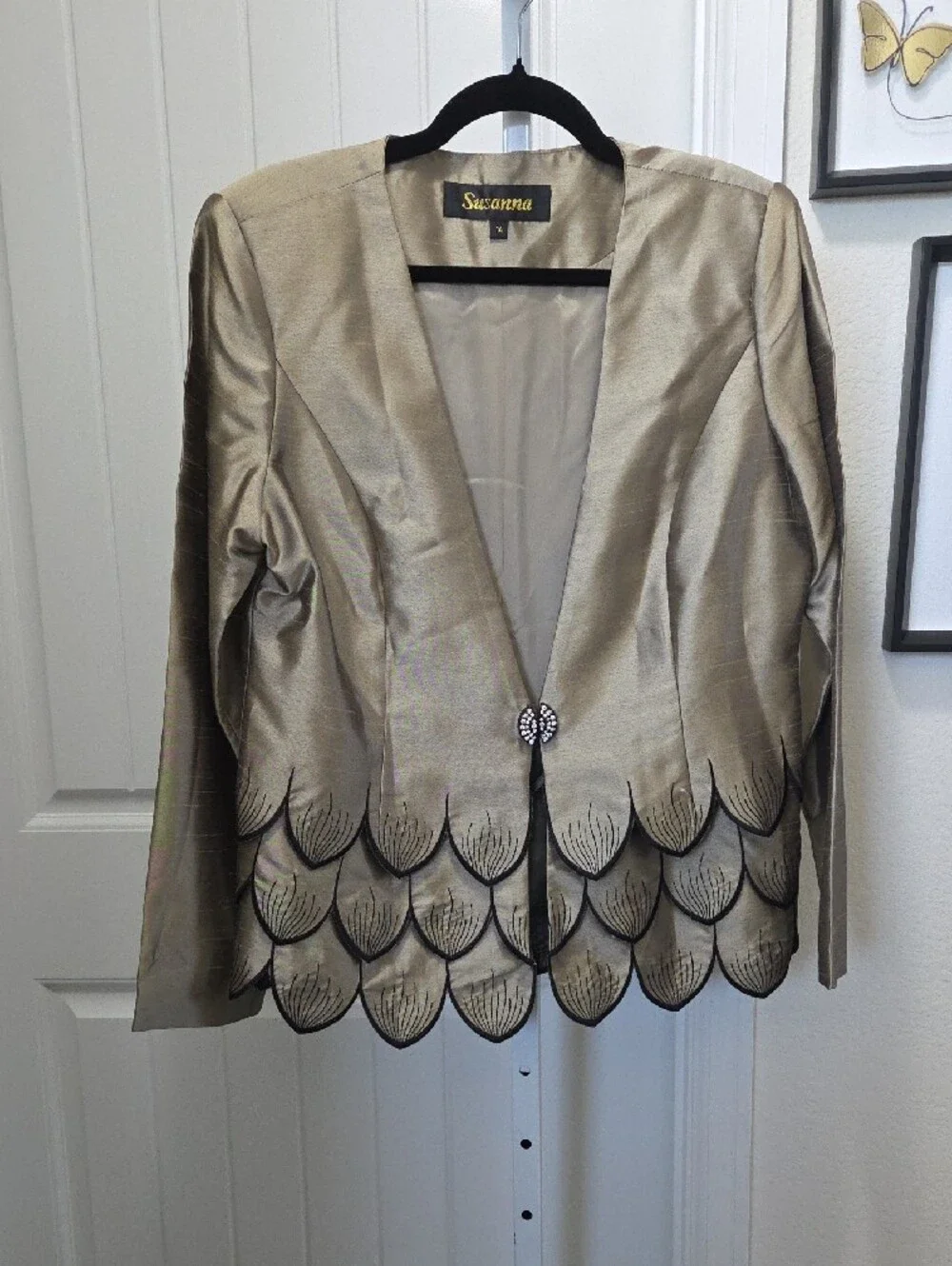 Metallic Taupe Scalloped Hem Women's Blazer